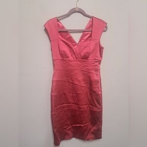 JAX Pink Satin Cocktail Dress Womens Size 10 Sleeveless V Neck Party Formal